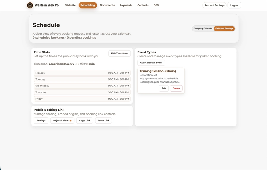 Scheduling settings view